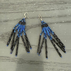 Women's Black and Blue Beaded Dangle Earrings